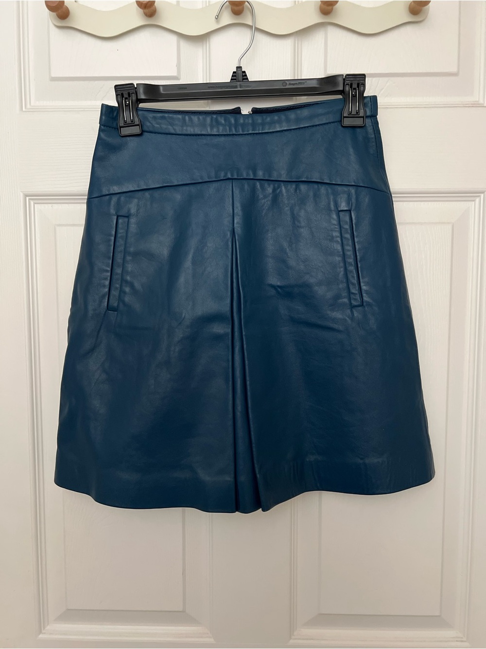 J. Crew Teal Leather A-Line Skirt